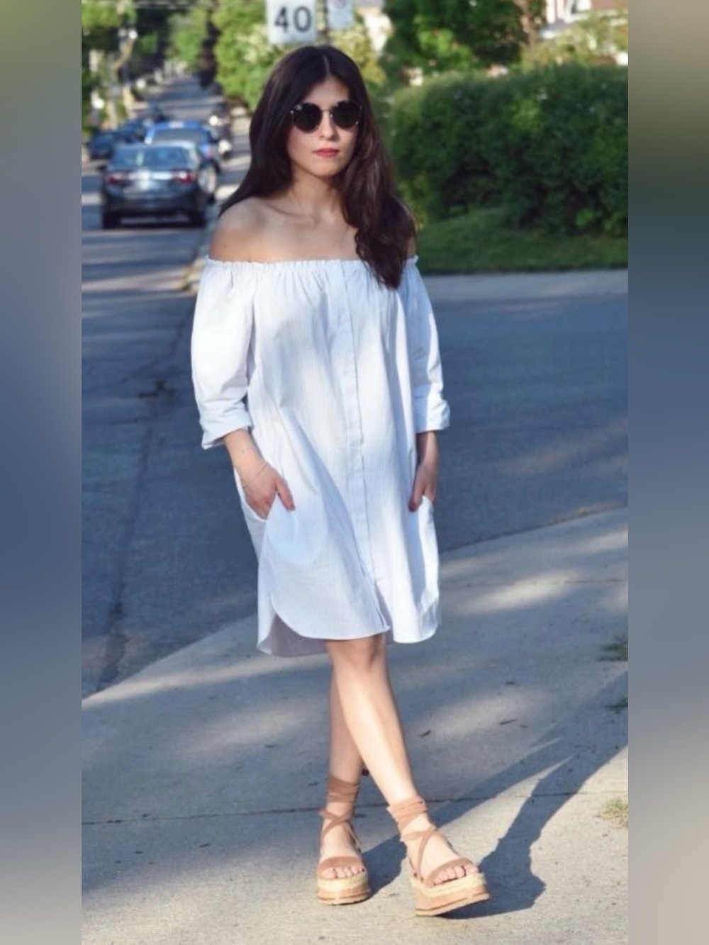 ZARA off the shoulder shirt dress mini crisp white XS